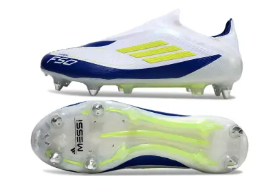 Messi x Adidas F50 Elite Laceless SG - White/Navy Blue/Vibrant Yellow