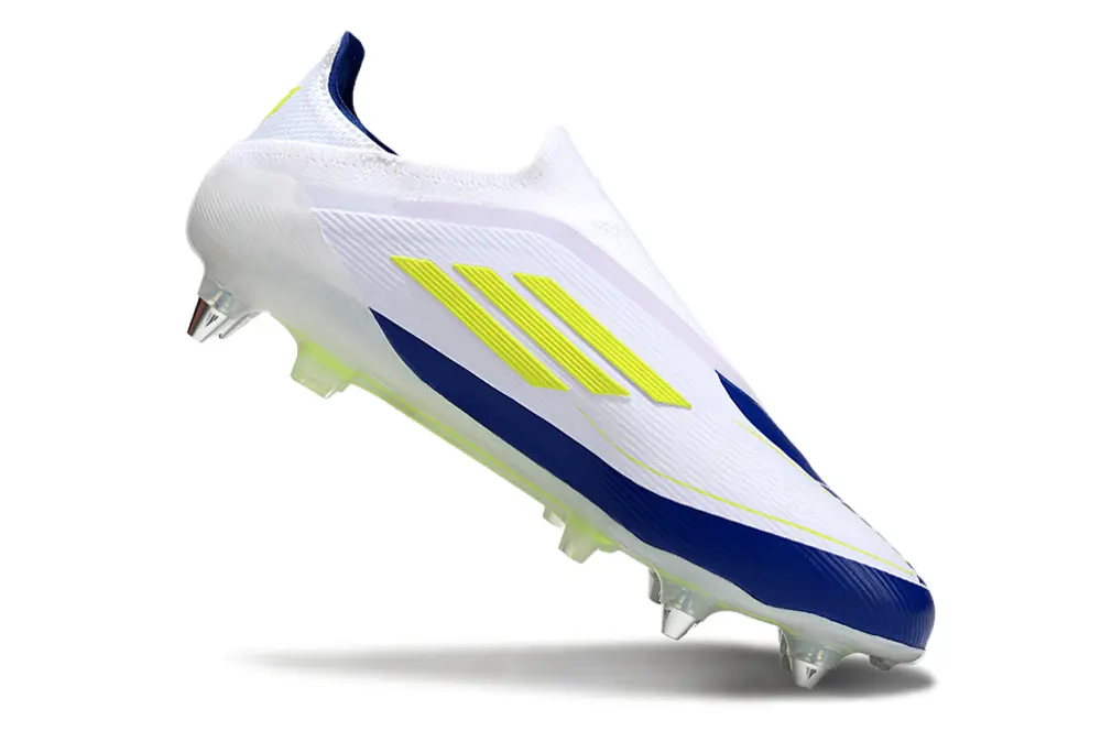 Messi x Adidas F50 Elite Laceless SG - White/Navy Blue/Vibrant Yellow