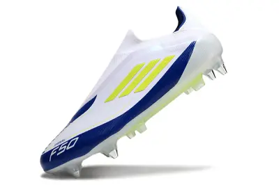 Messi x Adidas F50 Elite Laceless SG - White/Navy Blue/Vibrant Yellow