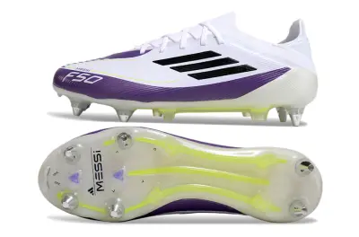 Messi x Adidas F50 Elite SG - White/Vibrant Purple/Neon Yellow