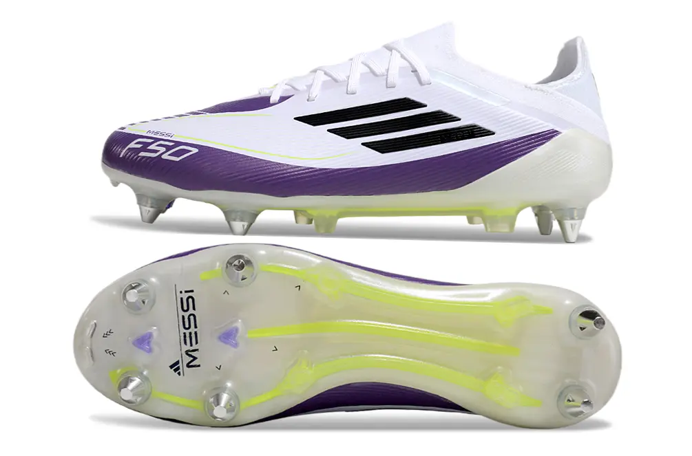 Messi x Adidas F50 Elite SG - White/Vibrant Purple/Neon Yellow