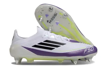Messi x Adidas F50 Elite SG - White/Vibrant Purple/Neon Yellow