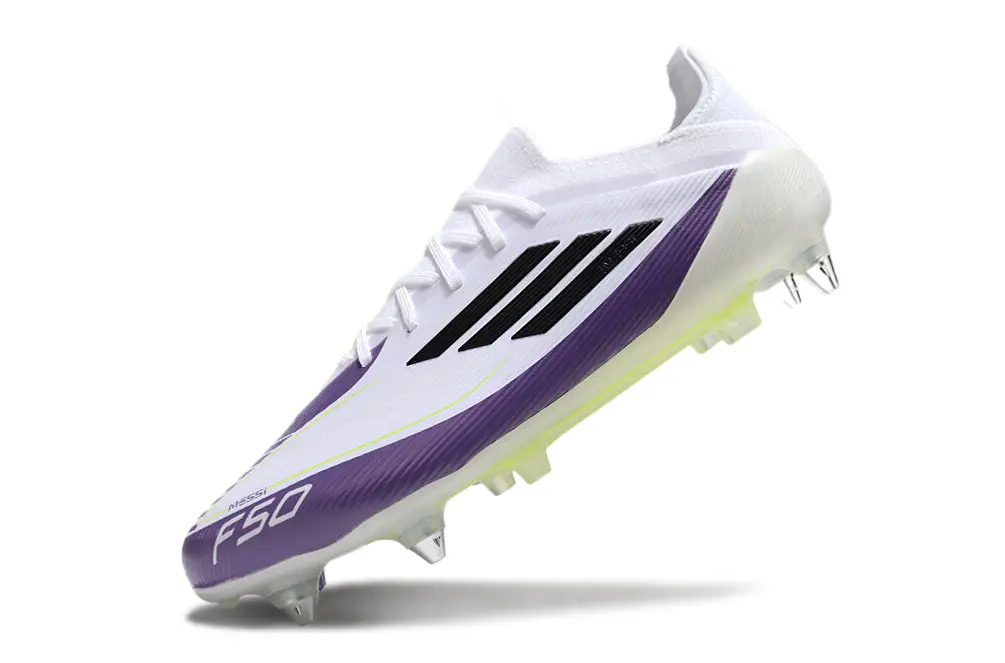Messi x Adidas F50 Elite SG - White/Vibrant Purple/Neon Yellow