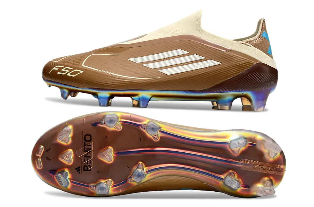 Bad Bunny x Messi x Adidas F50 Elite Laceless FG - Brown/Chocolate Brown/Golden Sand