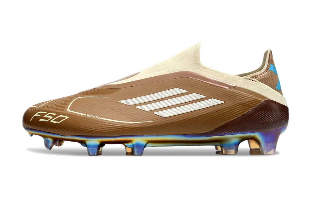 Bad Bunny x Messi x Adidas F50 Elite Laceless FG - Brown/Chocolate Brown/Golden Sand