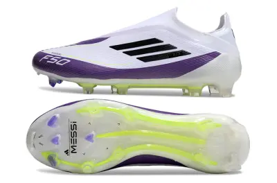 Messi x Adidas F50 Elite Laceless FG - White/Vibrant Purple/Luminous Yellow