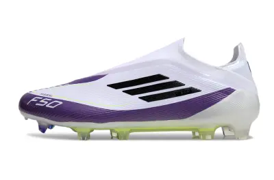 Messi x Adidas F50 Elite Laceless FG - White/Vibrant Purple/Luminous Yellow