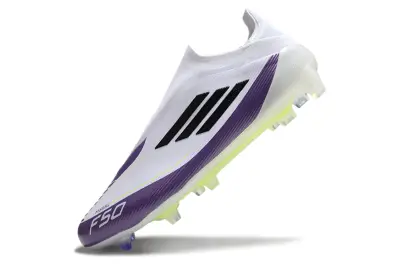 Messi x Adidas F50 Elite Laceless FG - White/Vibrant Purple/Luminous Yellow