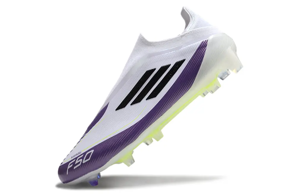 Messi x Adidas F50 Elite Laceless FG - White/Vibrant Purple/Luminous Yellow