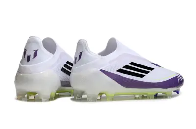 Messi x Adidas F50 Elite Laceless FG - White/Vibrant Purple/Luminous Yellow