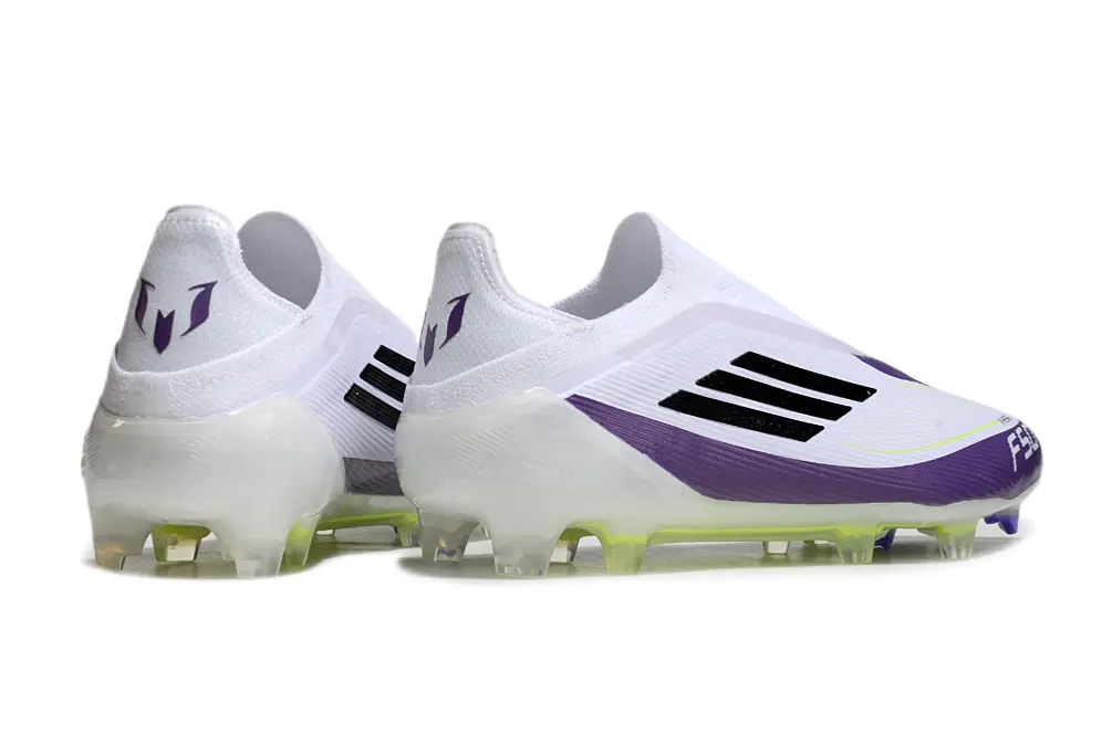 Messi x Adidas F50 Elite Laceless FG - White/Vibrant Purple/Luminous Yellow