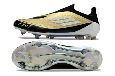 Messi x Adidas F50 Elite Laceless FG - Black/Golden Blaze/White Pearl