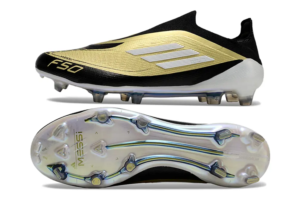 Messi x Adidas F50 Elite Laceless FG - Black/Golden Blaze/White Pearl
