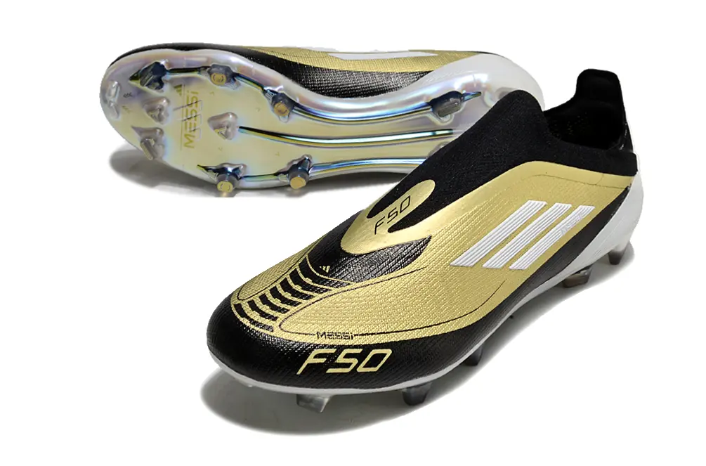 Messi x Adidas F50 Elite Laceless FG - Black/Golden Blaze/White Pearl