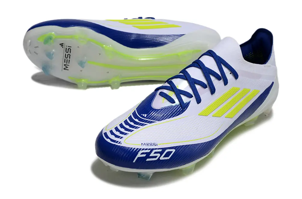 Messi x Adidas F50 Elite FG - White/Electric Blue/Lime Green