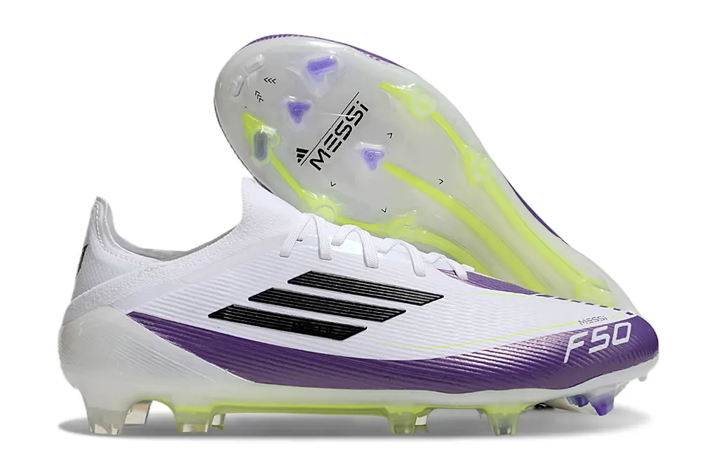 Messi x Adidas F50 Elite FG - White/Electric Purple/Neon Yellow
