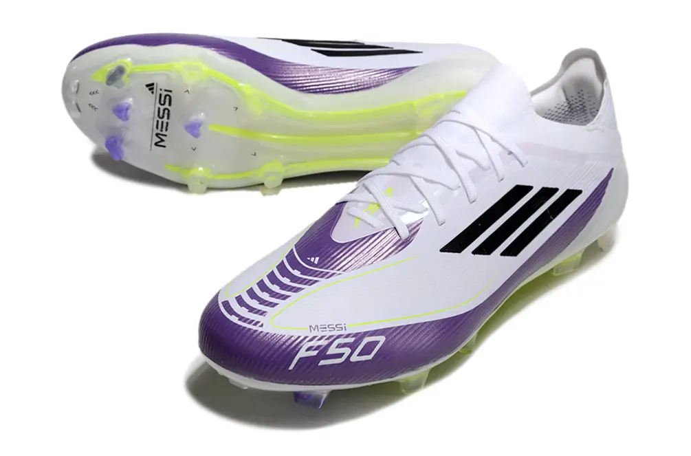 Messi x Adidas F50 Elite FG - White/Electric Purple/Neon Yellow