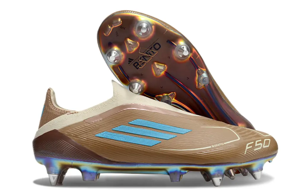 Bad Bunny x Adidas F50 Elite Laceless SG - Brown/Sandy Brown/Metallic Blue