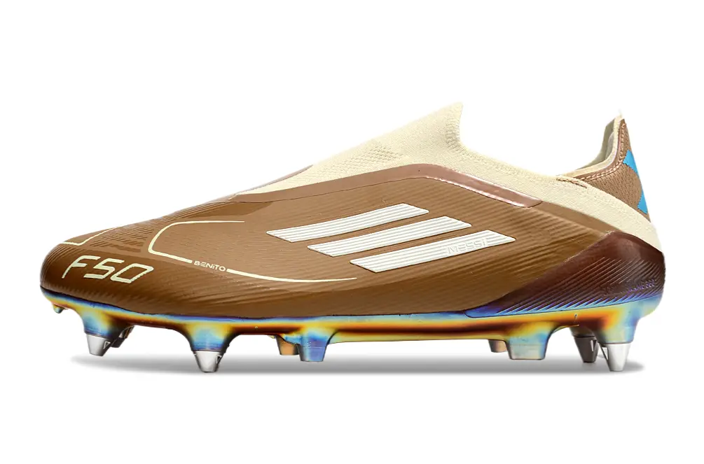 Bad Bunny x Adidas F50 Elite Laceless SG - Brown/Sandy Brown/Metallic Blue
