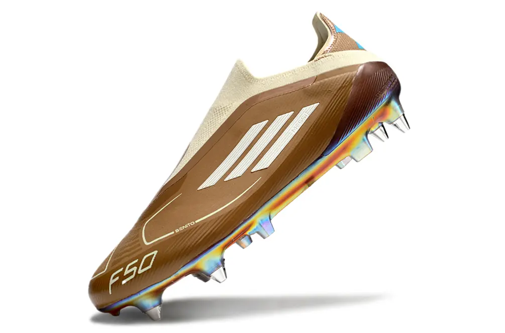 Bad Bunny x Adidas F50 Elite Laceless SG - Brown/Sandy Brown/Metallic Blue