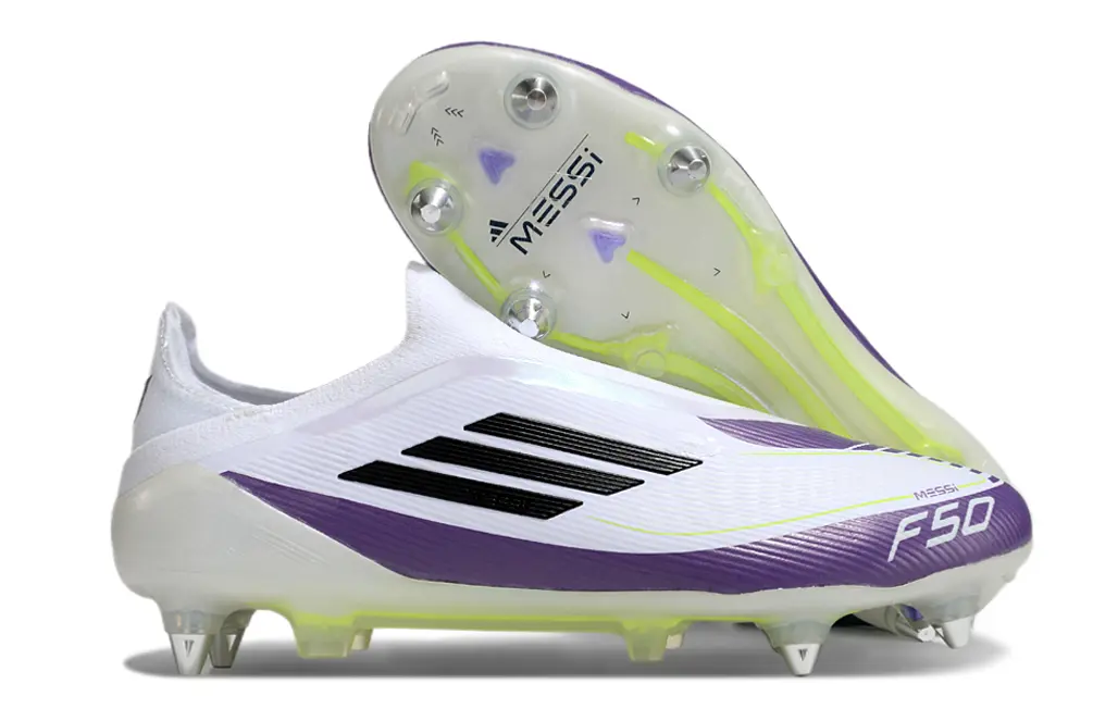 Messi x Adidas F50 Elite Laceless SG - Purple/Bright Purple/Electric Yellow