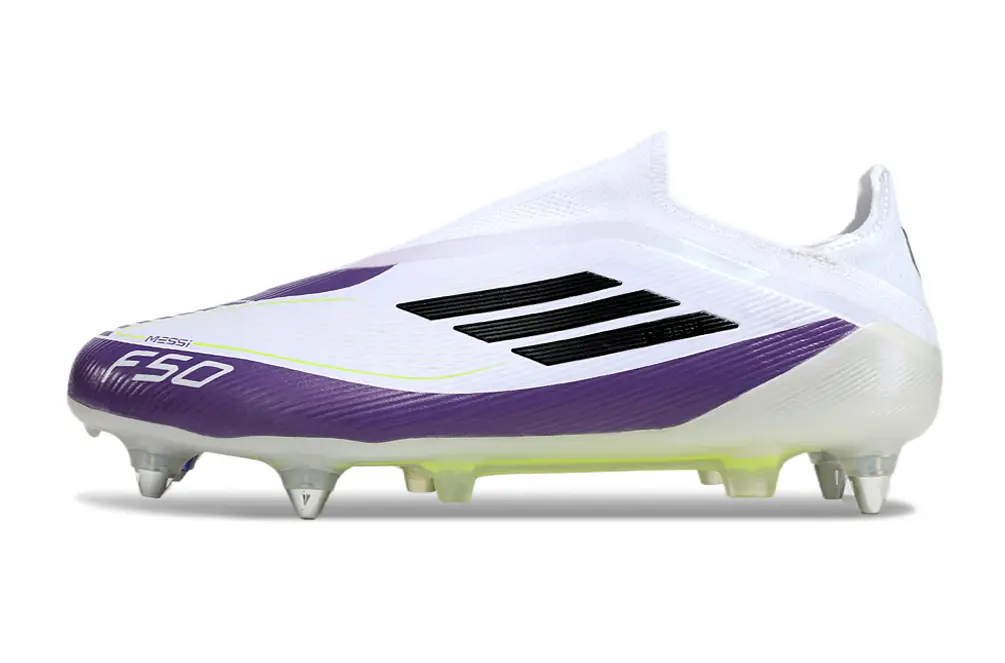 Messi x Adidas F50 Elite Laceless SG - Purple/Bright Purple/Electric Yellow