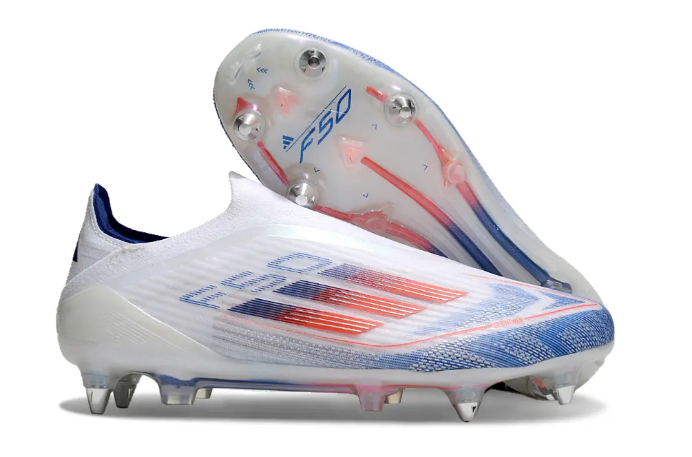 Adidas F50 Elite Laceless SG - White/Navy Blue/Fiery Red