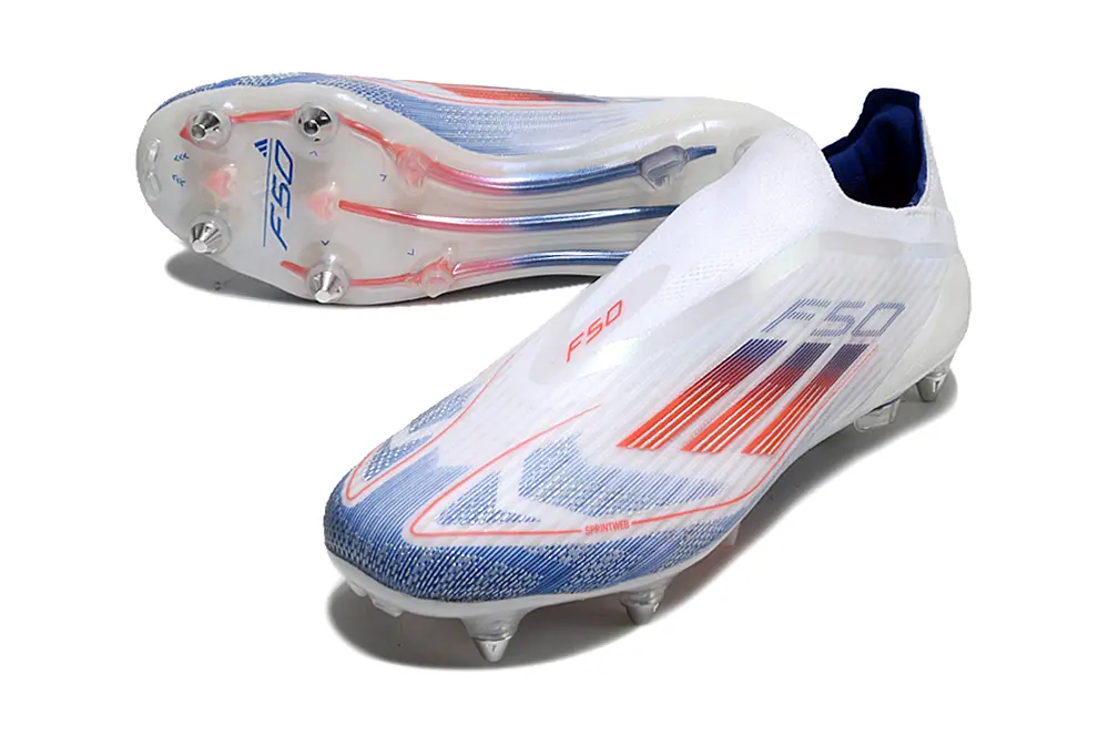 Adidas F50 Elite Laceless SG - White/Navy Blue/Fiery Red