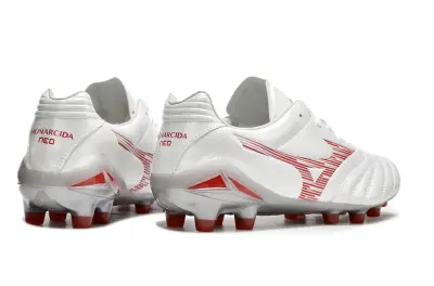 Mizuno Morelia Neo 3 FG - White/Crimson Blaze/Glossy Silver
