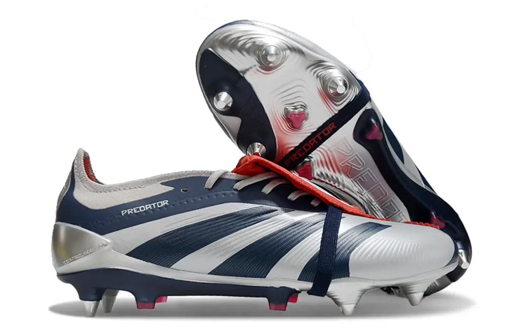 Adidas Predator 24 Elite Foldover Tongue SG - Silver/Navy Blue/Fiery Red
