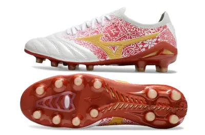 Mizuno Morelia Neo 4 Beta FG - White/Crimson Red/Gold Accent