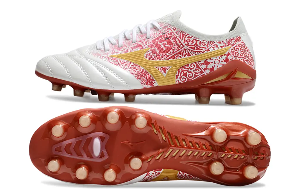 Mizuno Morelia Neo 4 Beta FG - White/Crimson Red/Gold Accent