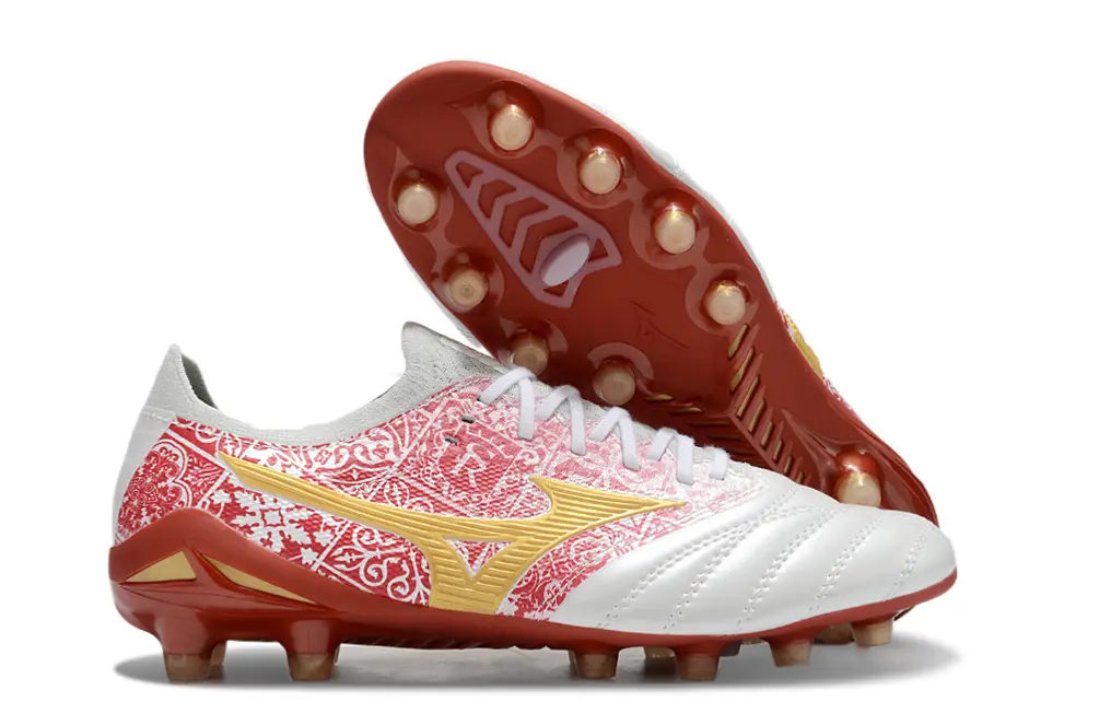 Mizuno Morelia Neo 4 Beta FG - White/Crimson Red/Gold Accent