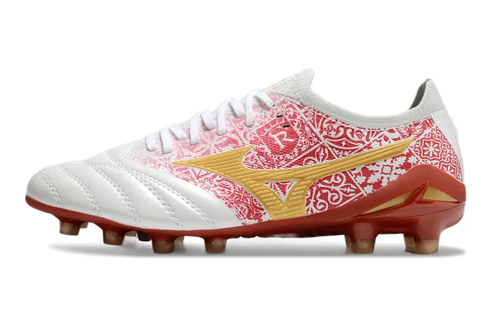 Mizuno Morelia Neo 4 Beta FG - White/Crimson Red/Gold Accent