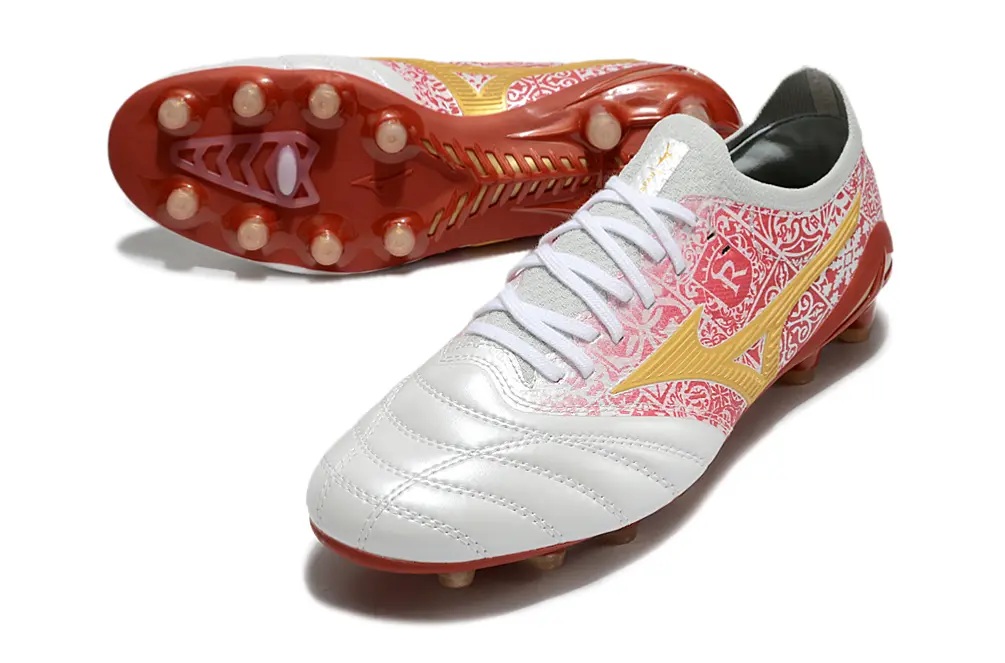 Mizuno Morelia Neo 4 Beta FG - White/Crimson Red/Gold Accent