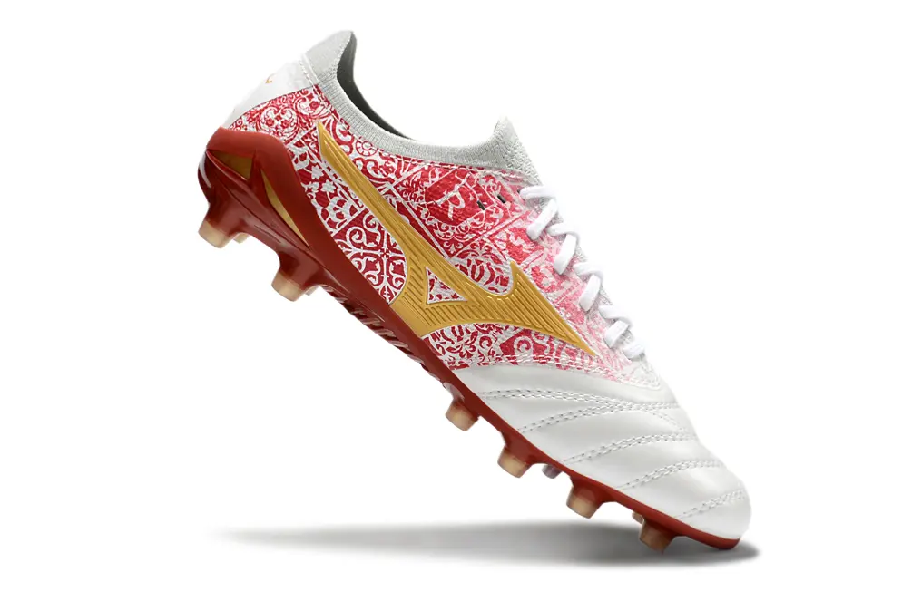 Mizuno Morelia Neo 4 Beta FG - White/Crimson Red/Gold Accent
