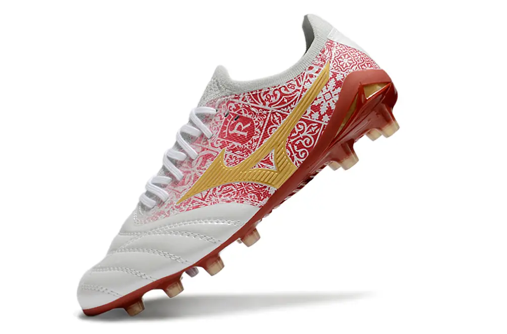 Mizuno Morelia Neo 4 Beta FG - White/Crimson Red/Gold Accent