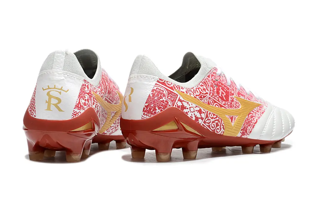 Mizuno Morelia Neo 4 Beta FG - White/Crimson Red/Gold Accent