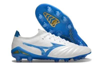 Mizuno Morelia Neo 4 Beta FG - White/Electric Blue/Golden Yellow