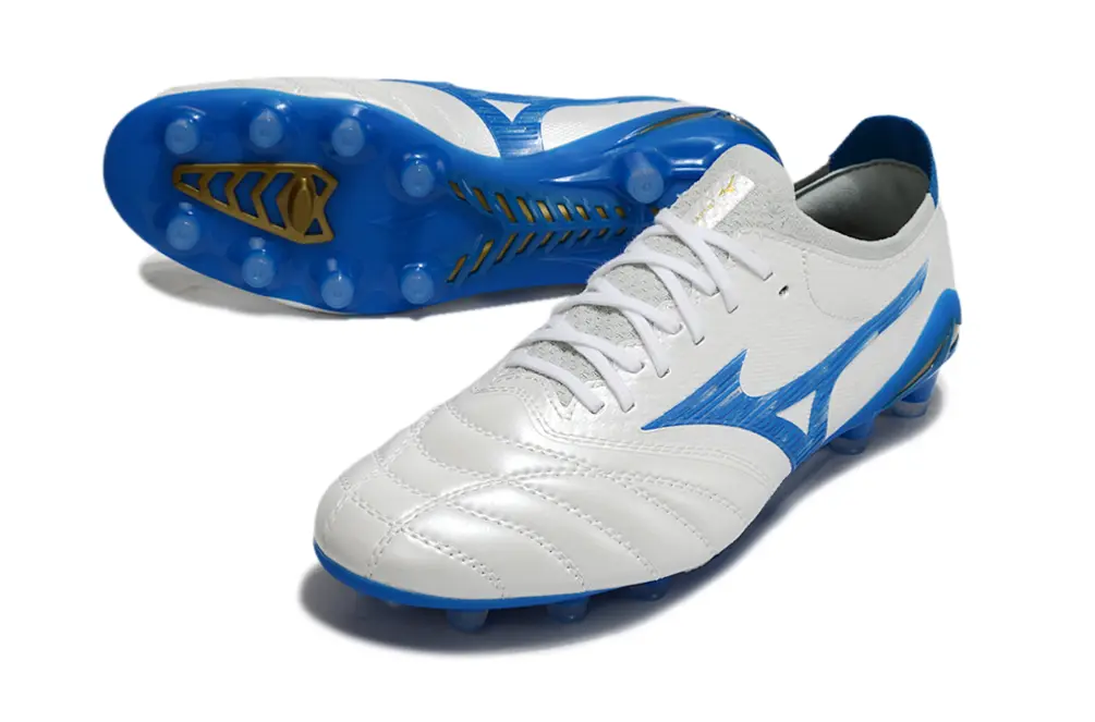 Mizuno Morelia Neo 4 Beta FG - White/Electric Blue/Golden Yellow