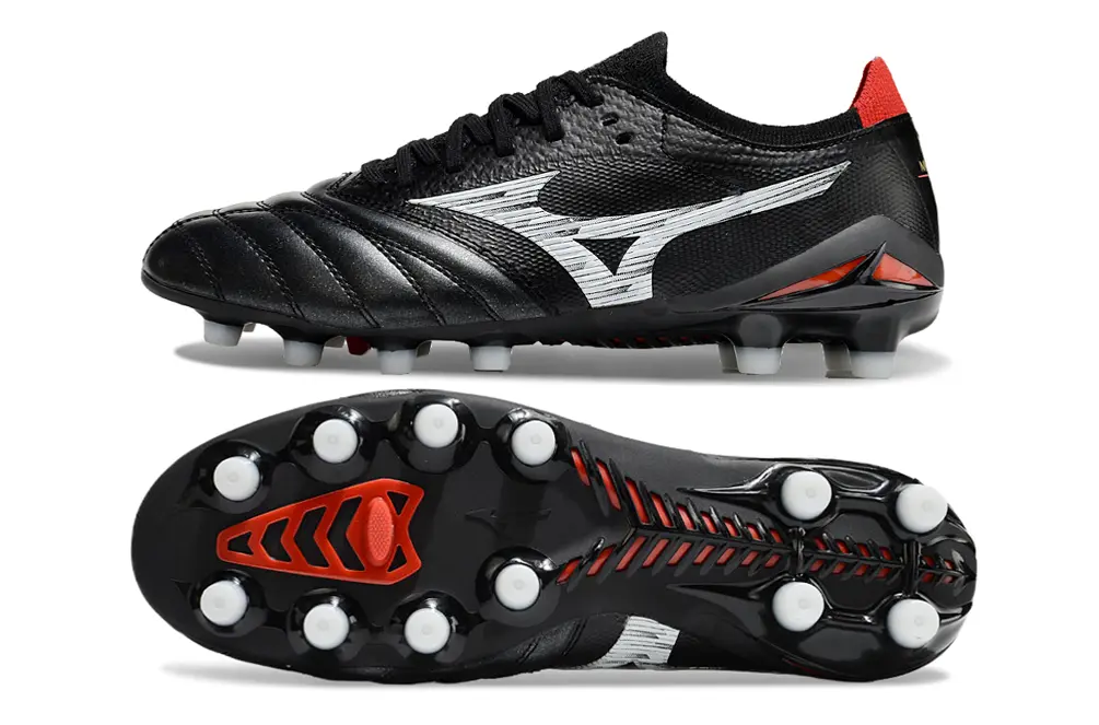 Mizuno Morelia Neo 4 Beta FG - Black/Crimson Red/Silver Mirage