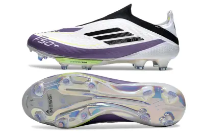 Messi x Adidas F50+ Elite Laceless Lightstrike Pro FG - White/Vibrant Purple/Neon Yellow