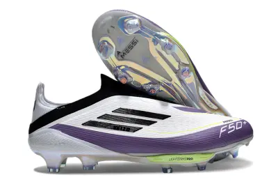 Messi x Adidas F50+ Elite Laceless Lightstrike Pro FG - White/Vibrant Purple/Neon Yellow