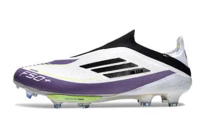 Messi x Adidas F50+ Elite Laceless Lightstrike Pro FG - White/Vibrant Purple/Neon Yellow