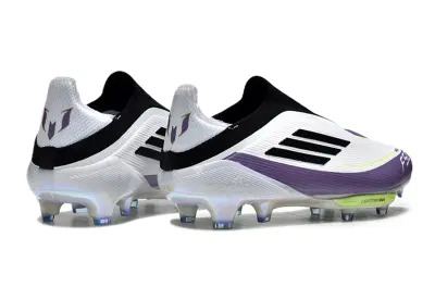 Messi x Adidas F50+ Elite Laceless Lightstrike Pro FG - White/Vibrant Purple/Neon Yellow