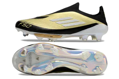 Messi x Adidas F50+ Elite Laceless Lightstrike Pro FG - Black/Metallic Gold/White