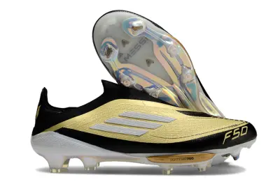 Messi x Adidas F50+ Elite Laceless Lightstrike Pro FG - Black/Metallic Gold/White