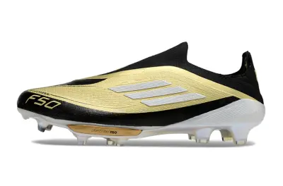 Messi x Adidas F50+ Elite Laceless Lightstrike Pro FG - Black/Metallic Gold/White