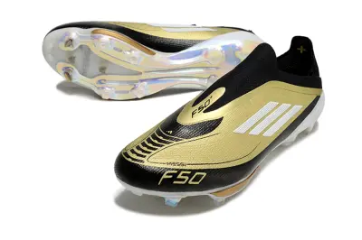 Messi x Adidas F50+ Elite Laceless Lightstrike Pro FG - Black/Metallic Gold/White