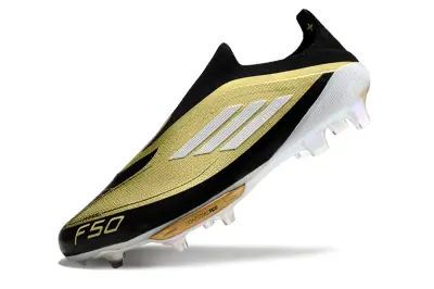 Messi x Adidas F50+ Elite Laceless Lightstrike Pro FG - Black/Metallic Gold/White